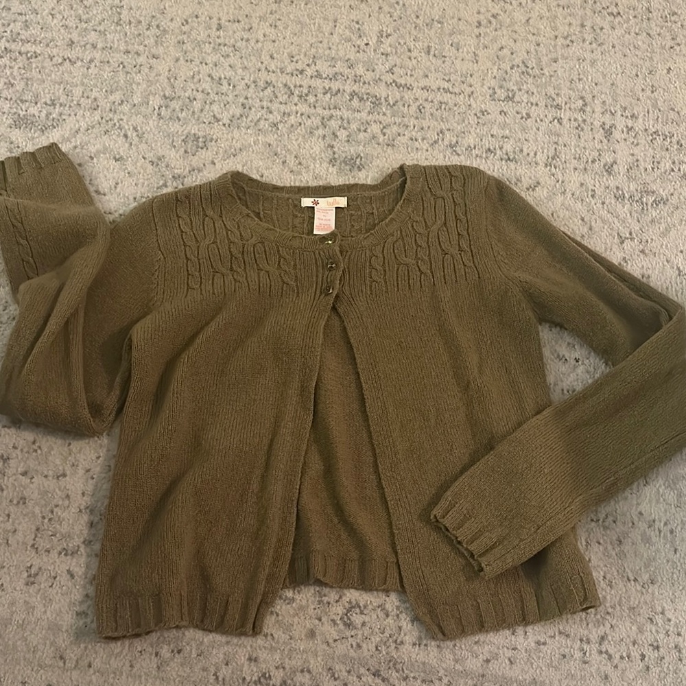 Tulle Olive Green Ribbed Cable Knit Wool Cardigan Sweater